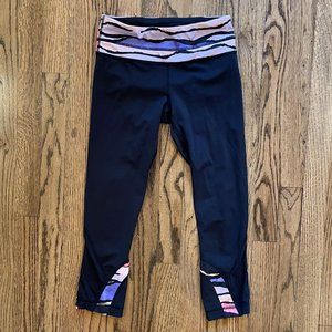Lululemon Cropped Leggings with Pink and Purple Pattern Size 4